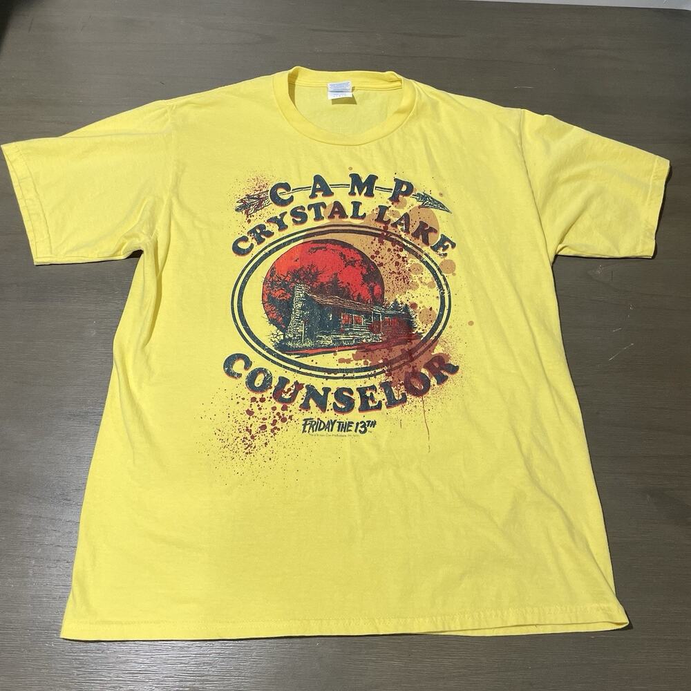 Friday the 13th T-Shirt Adult Size Large Camp Crystal Lake Counselor Yellow